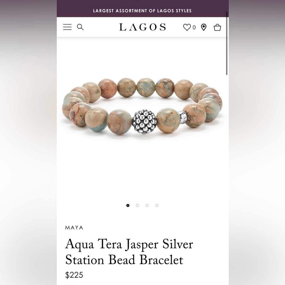 Women’s Lago Aqua Terra Jasper Silver Silver Station Beaded Bracelet.